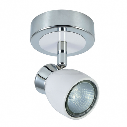 Foco moderno Chacho blanco de Abrila, modelo 142481001, dimensiones 14x12x8.5cm, diseño orientable en metal blanco cromo con bombilla GU10 para iluminación interior doméstica y decoración del hogar.