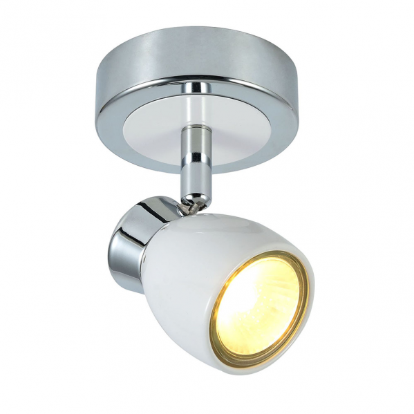Foco moderno Chacho blanco de Abrila, diseño orientable en metal blanco cromo, medidas 14x12x8,5 cm, bombilla GU10 para iluminación interior doméstica, referencia 142481001, ideal para decoración del hogar.