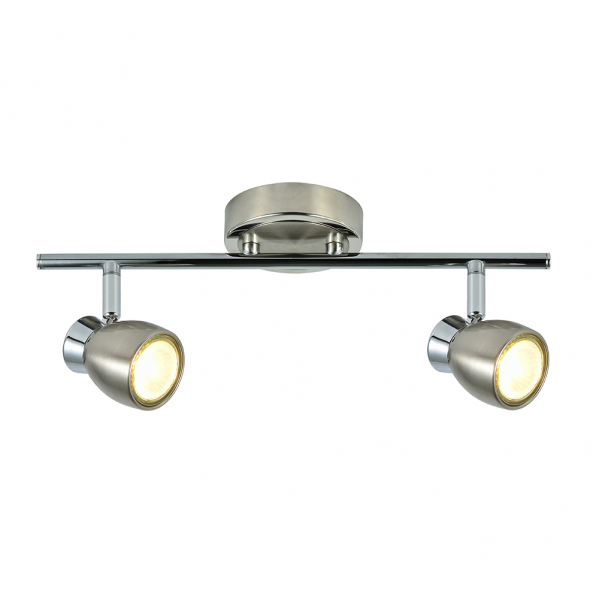 Regleta Chacho de Abrila con 2 focos GU10 orientables en níquel, diseño moderno de metal para iluminación interior doméstica, dimensiones 14x36.5x10cm, modelo 142492003
