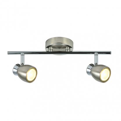 Regleta Chacho de Abrila con 2 focos GU10 orientables en níquel, diseño moderno de metal para iluminación interior doméstica, dimensiones 14x36.5x10cm, modelo 142492003