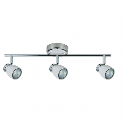 Regleta de focos Chacho 3xGU10 blanco de Abrila, modelo 142493001, con diseño moderno en metal blanco cromo, iluminación orientable para interiores domésticos, focos GU10 decorativos y funcionales para ai2.