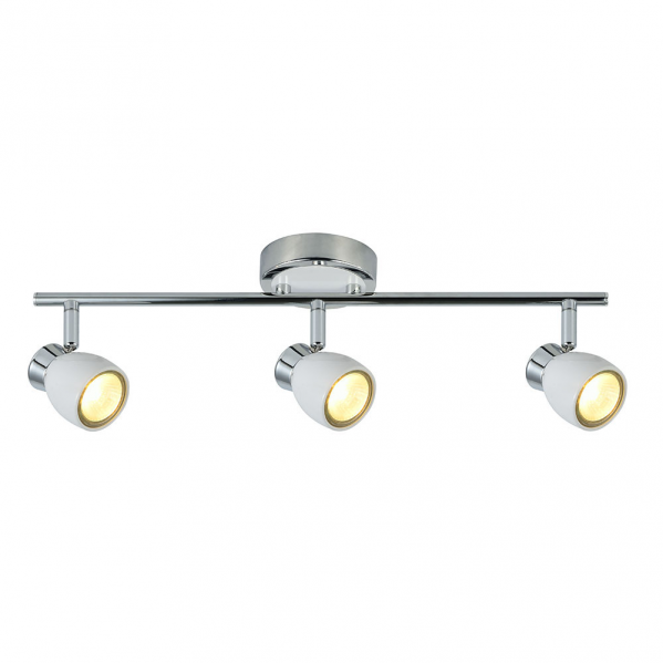 Regleta de focos Chacho 3xGU10 blanco de Abrila, modelo 142493001, con diseño moderno en metal blanco cromo, iluminación orientable GU10 para interiores domésticos y decoración contemporánea.