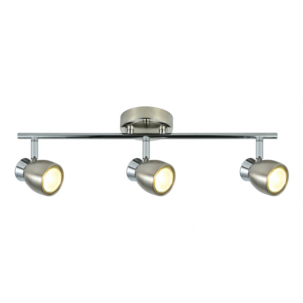 Regleta de focos Chacho 3xGU10 en níquel cepillado de Abrila, diseño orientable moderno para iluminación interior doméstica y decoración minimalista (modelo 142493003)