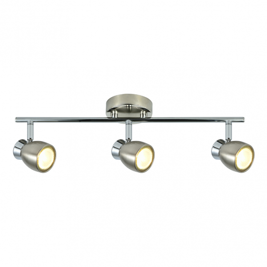 Regleta de focos Chacho 3xGU10 en níquel cepillado de Abrila, diseño orientable moderno para iluminación interior doméstica y decoración minimalista (modelo 142493003)
