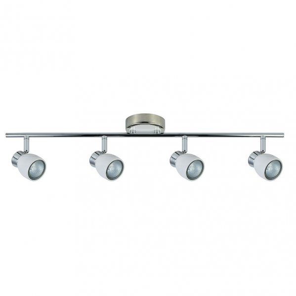Regleta de focos Chacho 4xGU10 en blanco y cromo de Abrila (142494001), diseño moderno orientable en metal para iluminación interior doméstica con focos GU10 AI2.