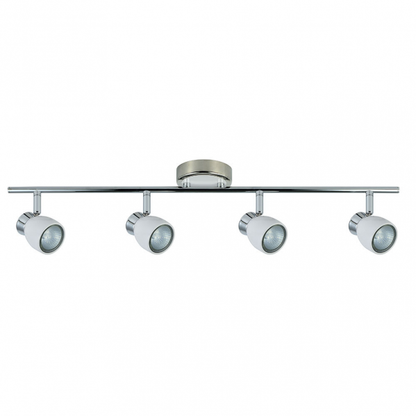 Regleta de focos Chacho 4xGU10 en blanco y cromo de Abrila (142494001), diseño moderno orientable en metal para iluminación interior doméstica con focos GU10 AI2.
