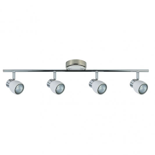 Regleta de focos Chacho 4xGU10 en blanco y cromo de Abrila (142494001), diseño moderno orientable en metal para iluminación interior doméstica con focos GU10 AI2.