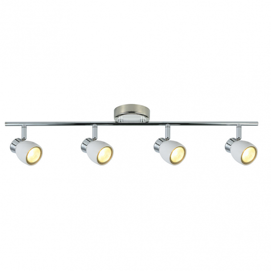 Regleta de focos Chacho 4xGU10 blanco/cromo de Abrila, modelo 142494001, diseño moderno orientable en metal para iluminación interior doméstica.