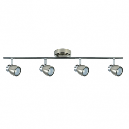Regleta de focos Chacho con 4 bombillas GU10 en acabado níquel cromado, diseño moderno y orientable de Abrila para iluminación doméstica e interior, referencia 142494003, ideal para decoración minimalista en metal.