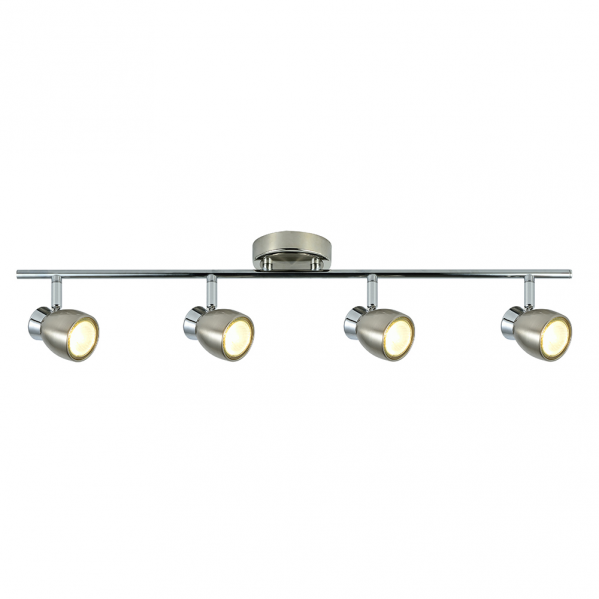 Regleta de focos Chacho con 4 bombillas GU10 en acabado níquel de Abrila (modelo 142494003), diseño moderno y orientable en metal para iluminación doméstica e interior, estilo cromo níquel AI2.