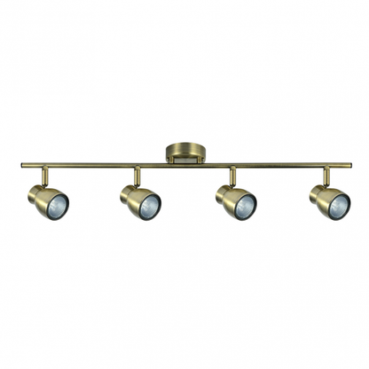 Regleta de focos Chacho 4xGU10 en cuero genuino, diseño moderno orientable de Abrila, dimensiones 14x69.5x8.5cm, iluminación interior para decoración del hogar, estructura metálica AI2, código 142494014