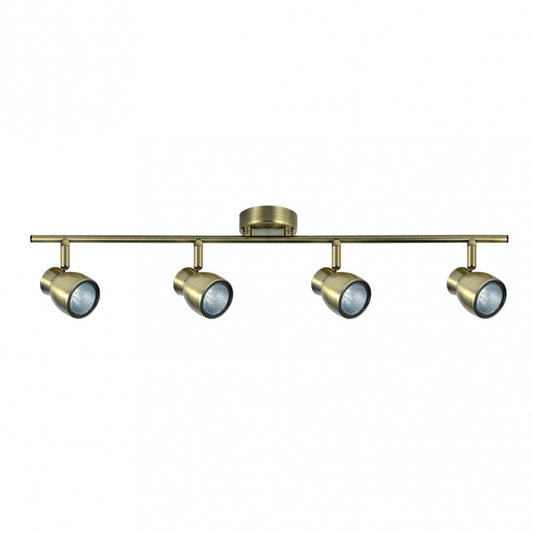 Regleta de focos Chacho 4xGU10 en cuero genuino, diseño moderno orientable de Abrila, dimensiones 14x69.5x8.5cm, iluminación interior para decoración del hogar, estructura metálica AI2, código 142494014