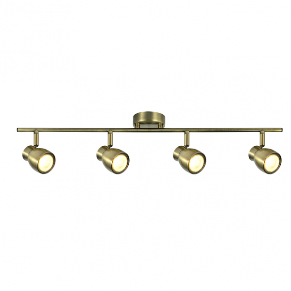 Regleta de focos Chacho con 4 bombillas GU10 orientables, diseño moderno en cuero y metal, dimensiones 14x69.5x8.5 cm, iluminación interior para decoración del hogar por Abrila, referencia 142494014