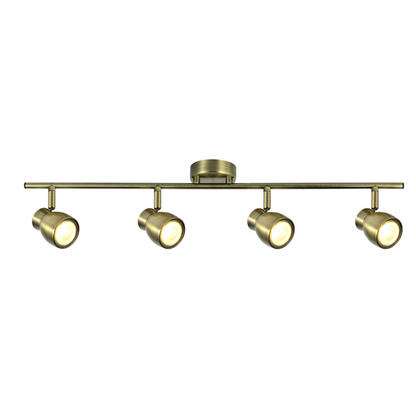 Regleta de focos Chacho con 4 bombillas GU10 orientables, diseño moderno en cuero y metal, dimensiones 14x69.5x8.5 cm, iluminación interior para decoración del hogar por Abrila, referencia 142494014