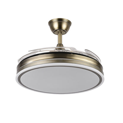 `alt=Ventilador techo Bayomo Cuero 59W LED con aspas retráctiles para interior, Abrila, iluminación regulable, motor DC, ventilación verano e invierno`