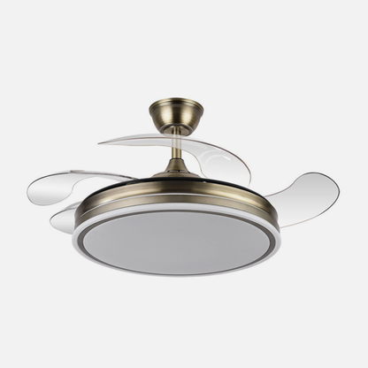 Ventilador de techo Bayomo Cuero 59W LED | Abrila | Diseño en Aspas Retráctiles | Illuminación Regulable | Ideal Ventilación Verano Invierno | Motor DC Eficiente | Perfecto para Interiores