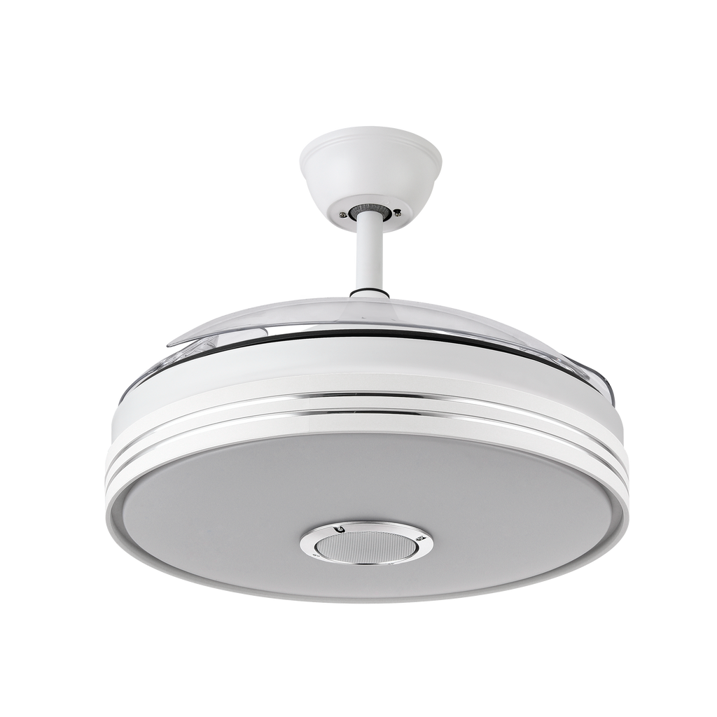 Ventilador de techo Matanuska blanco de Abrila, 72W con aspas retráctiles, LED integrado, control Bluetooth y modo verano-invierno para interiores domésticos, modelo 142791401