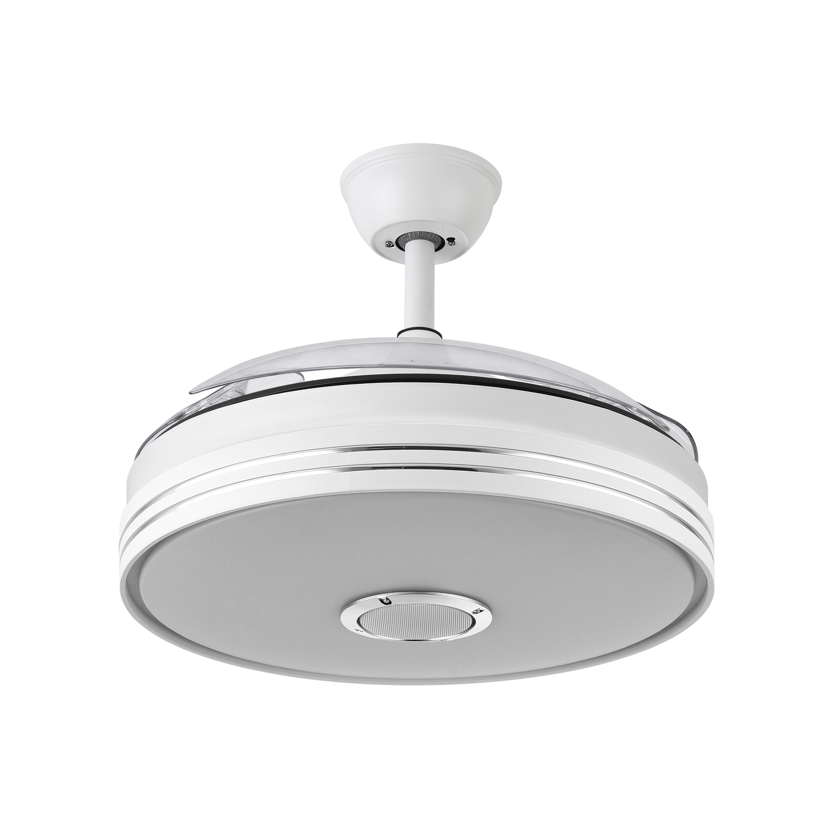 Ventilador de techo Matanuska blanco de Abrila, 72W con aspas retráctiles, LED integrado, control Bluetooth y modo verano-invierno para interiores domésticos, modelo 142791401