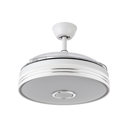 Ventilador de techo Matanuska blanco de Abrila, 72W con aspas retráctiles, LED integrado, control Bluetooth y modo verano-invierno para interiores domésticos, modelo 142791401