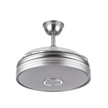 Ventilador de techo Matanuska en níquel satinado de Abrila con Bluetooth, aspas retráctiles y motor DC eficiente para uso doméstico interior. Incluye LED integrado con luz regulable, ideal para verano e invierno, modelo 142791403.