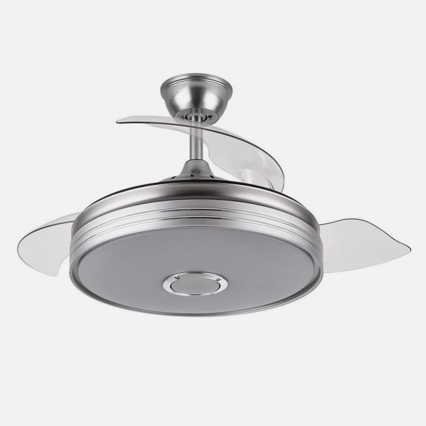 Ventilador de techo Matanuska en níquel satinado con Bluetooth, aspas retráctiles y luz LED regulable integrada, modelo Abrila 142791403 para interiores domésticos, motor DC eficiente para verano e invierno