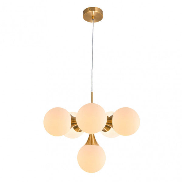 Lámpara colgante Frey moderna de Abrila en oro, diseño 6xe14 con cristal y metal, 44x44 cm para decoración interior doméstica