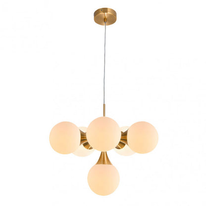 Lámpara colgante Frey moderna de Abrila en oro, diseño 6xe14 con cristal y metal, 44x44 cm para decoración interior doméstica