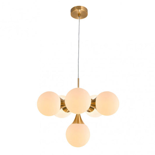 Lámpara colgante Frey moderna de Abrila en oro, diseño 6xe14 con cristal y metal, 44x44 cm para decoración interior doméstica