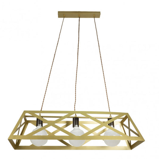 Colgante rectangular Melli en oro mate de Abrila, modelo 142993102, lámpara colgante clásica de metal para interior con casquillo E27, dimensiones 85x30cm, ideal para decoración doméstica.