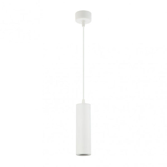 Lámpara colgante Drach de Abrila en aluminio blanco, diseño minimalista y moderno para interiores, con 1 bombilla GU10, dimensiones 6x6 cm, ideal para decoración contemporánea (modelo 143791001).