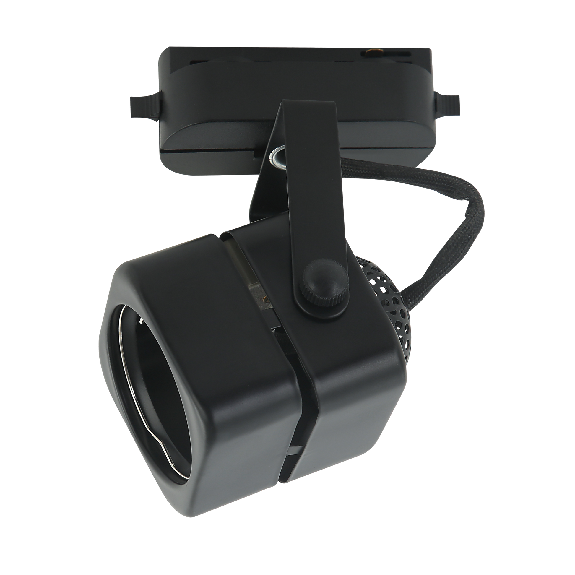 Foco de carril ARTA Cubo Negro 1xGU10, orientable, aluminio, iluminación interior – Fabrilamp