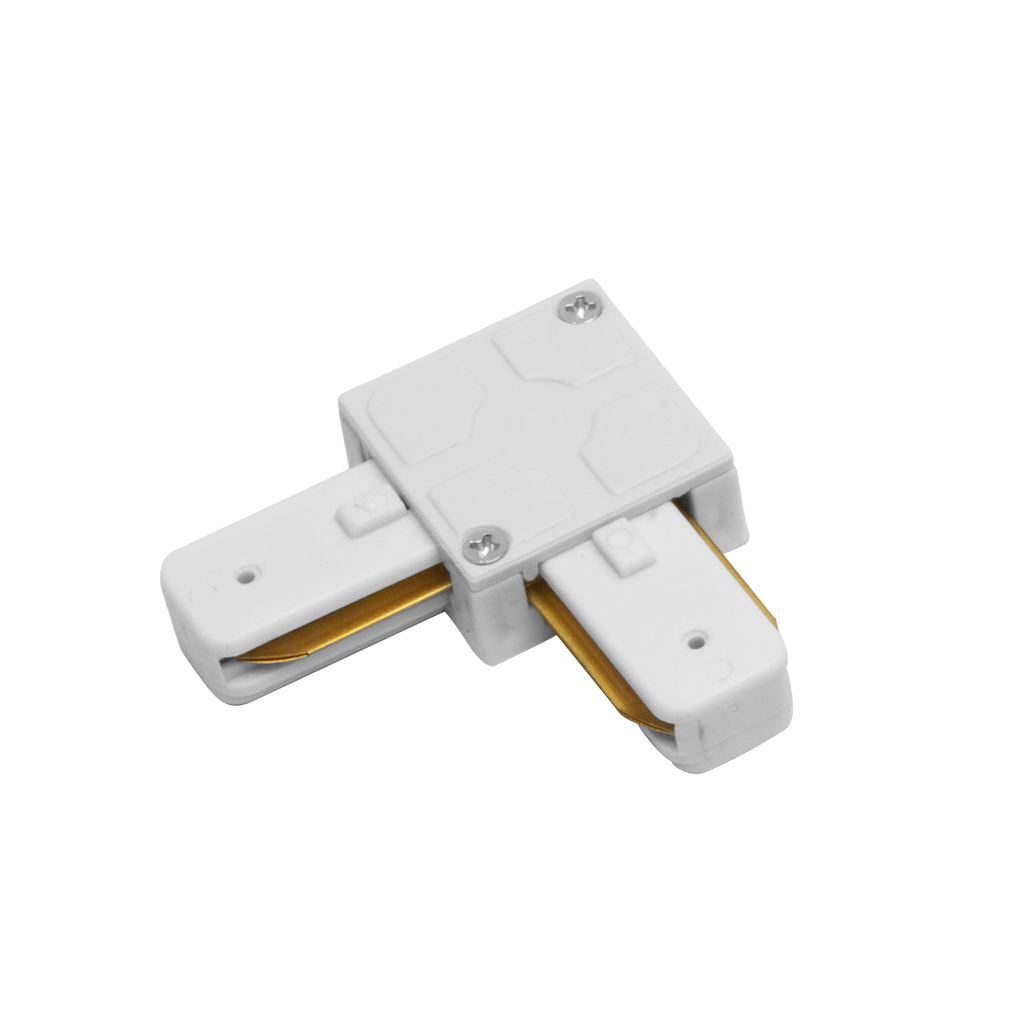 Conector en L Pindal blanco de aluminio, modelo 1443CONECT-L-BL, Fabrilamp, accesorio de iluminación técnica para interior profesional.