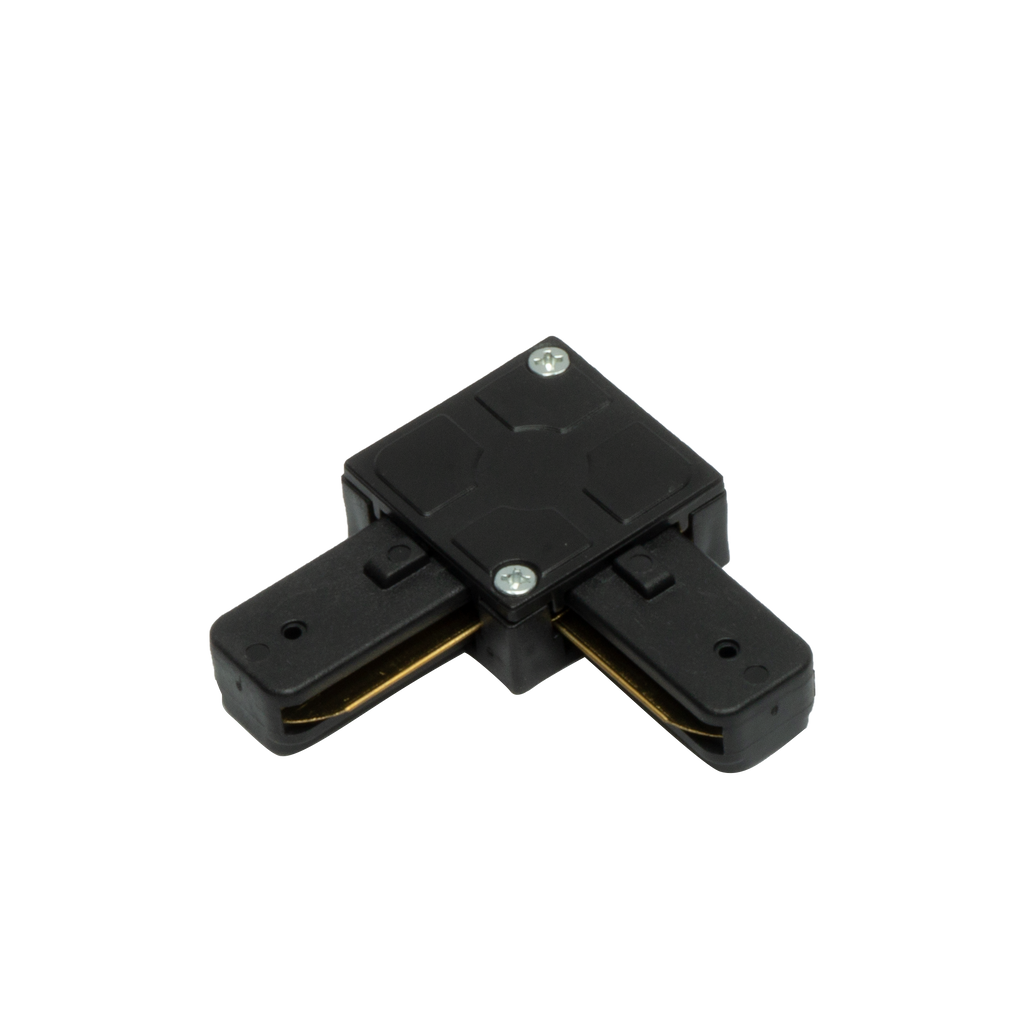 Conector en L Pindal negro para carril de iluminación de aluminio, modelo 1443CONECT-L-NE, accesorio profesional para interiores Fabrilamp/Abrila.