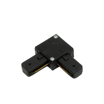 Conector en L Pindal negro para carril de iluminación de aluminio, modelo 1443CONECT-L-NE, accesorio profesional para interiores Fabrilamp/Abrila.