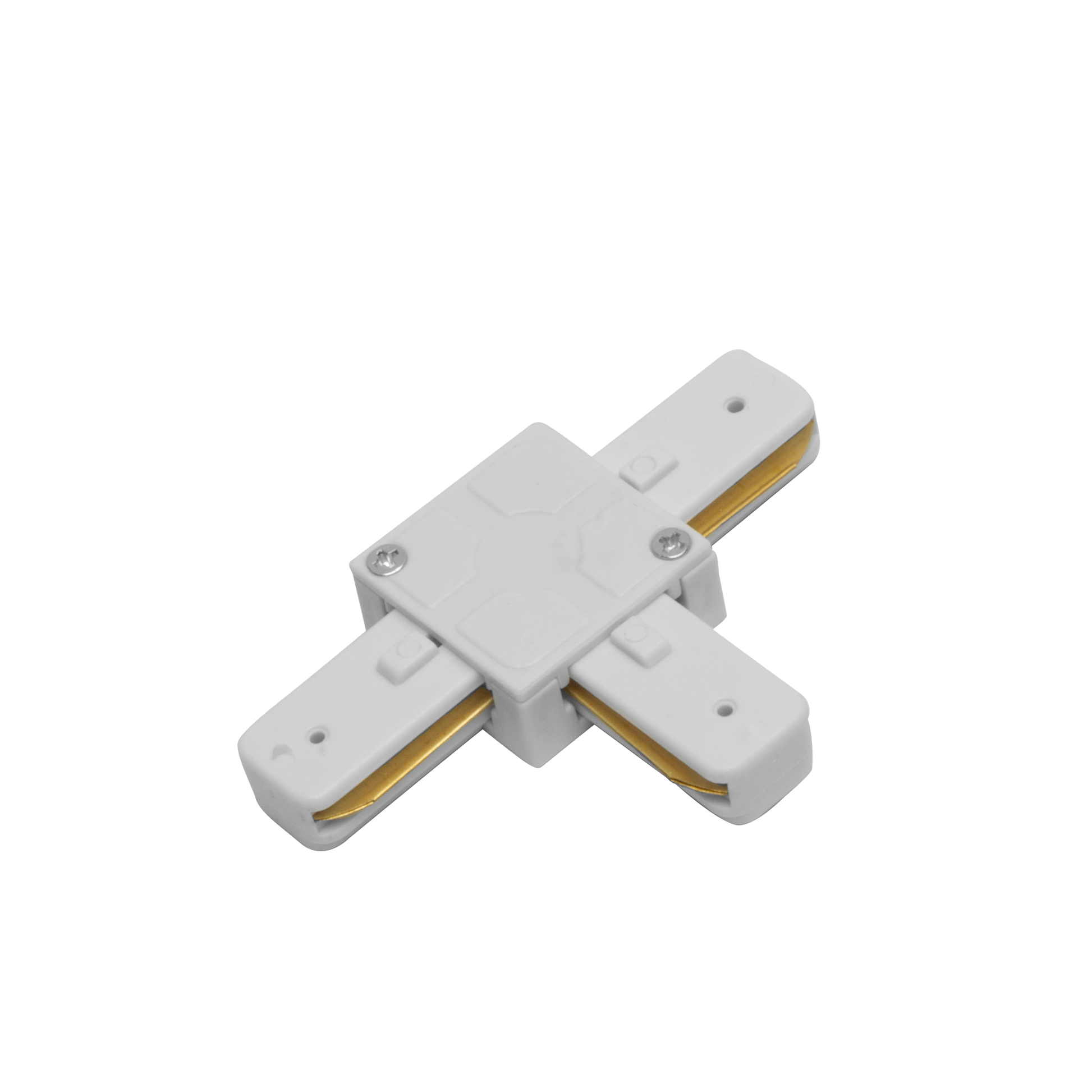 Conector Pindal blanco en T para carril de iluminación técnica; aluminio y policarbonato, Fabrilamp, modelo 1443CONECT-T-BL