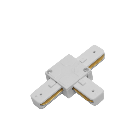 Conector Pindal blanco en T para carril de iluminación técnica; aluminio y policarbonato, Fabrilamp, modelo 1443CONECT-T-BL