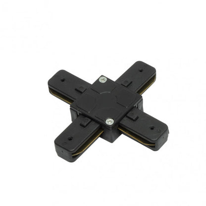 Conector en X Pindal negro de aluminio, modelo 1443CONECT-X-NE, Fabrilamp/Abrila, para focos de carril e iluminación técnica profesional.