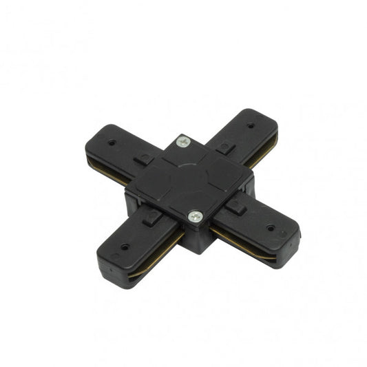 Conector en X Pindal negro de aluminio, modelo 1443CONECT-X-NE, Fabrilamp/Abrila, para focos de carril e iluminación técnica profesional.