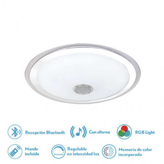 Plafón LED Magallanes 48W RGB de Fabrilamp en acabado blanco y cromo, iluminación interior, domótica, plafón moderno