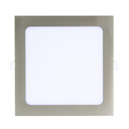 Downlight LED cuadrado en níquel de 24W por Fabrilamp Abrila, iluminación interior empotrada.