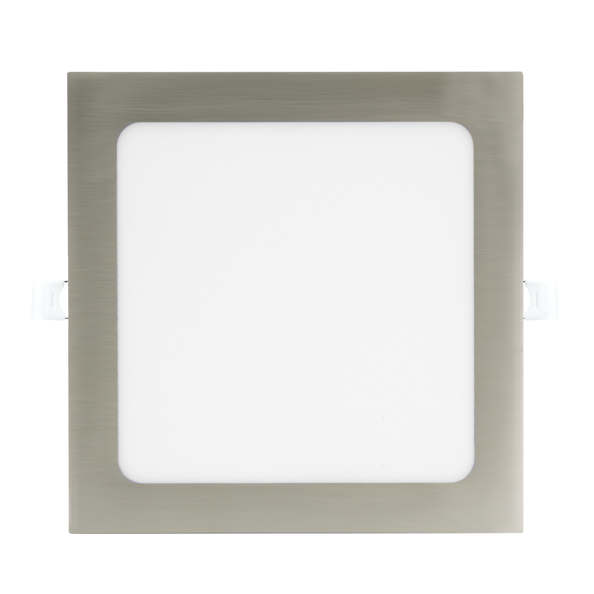 Downlight LED cuadrado en níquel de 24W, empotrado para iluminación interior, marca Fabrilamp Abrila.