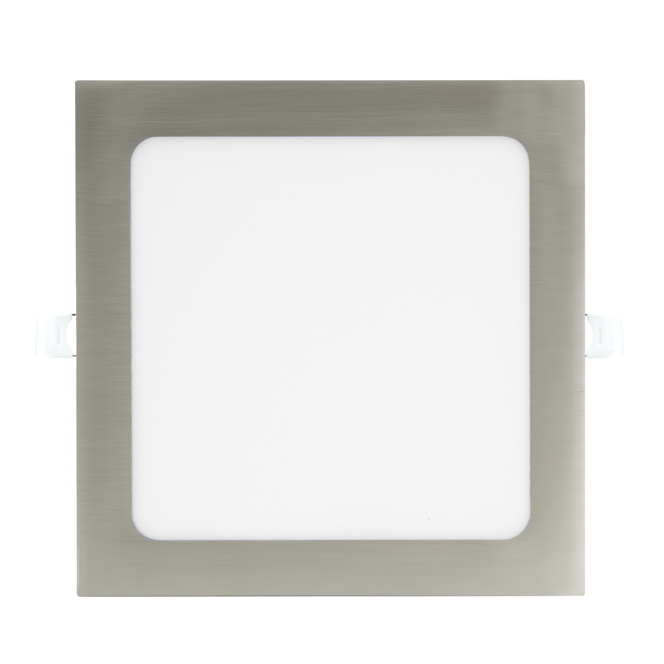 Downlight LED cuadrado en níquel de 24W, empotrado para iluminación interior, marca Fabrilamp Abrila.