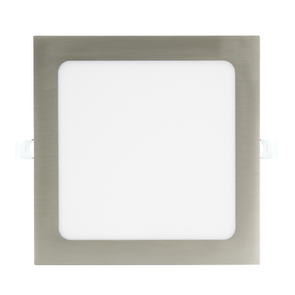 Downlight LED cuadrado en níquel de 24W, empotrado para iluminación interior, marca Fabrilamp Abrila.