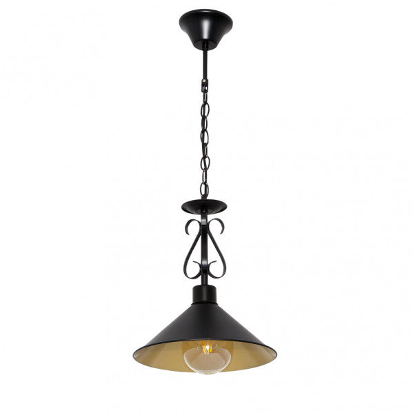 Lámpara colgante Azalea de Abrila en negro y oro, diseño rústico vintage de metal para decoración interior doméstica, modelo 151091016 con 1xE27