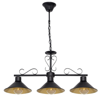 Lámpara colgante Azalea de Abrila en negro y oro, diseño vintage rústico de metal para casa de campo, 3xE27 para iluminación interior en salón grande, modelo 151093016
