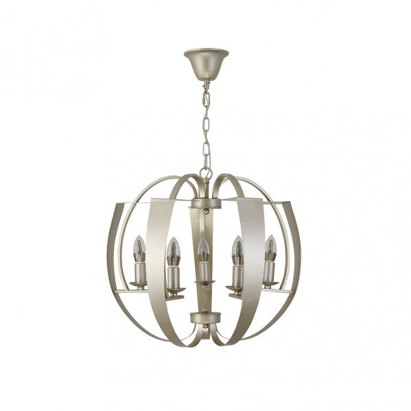 Lámpara colgante Capuchina de Abrila en acabado champagne, diseño moderno con 5 bombillas E14, medidas 53x53 cm, iluminación interior clásica de metal para decoración doméstica