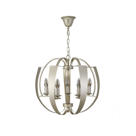 Lámpara colgante Capuchina de Abrila en acabado champagne, diseño moderno con 5 bombillas E14, medidas 53x53 cm, iluminación interior clásica de metal para decoración doméstica