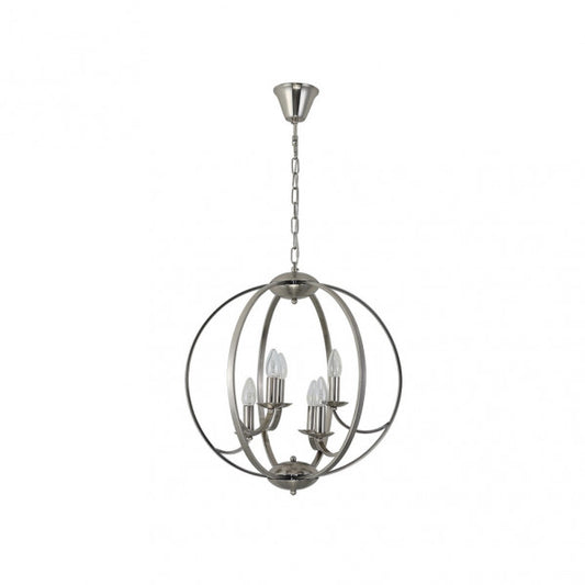 Lámpara colgante Narciso de Abrila en níquel, modelo 6xE14 con dimensiones 51x51 cm, ideal para decoración de interiores en salones modernos, fabricada en metal para iluminación doméstica estilo contemporáneo.