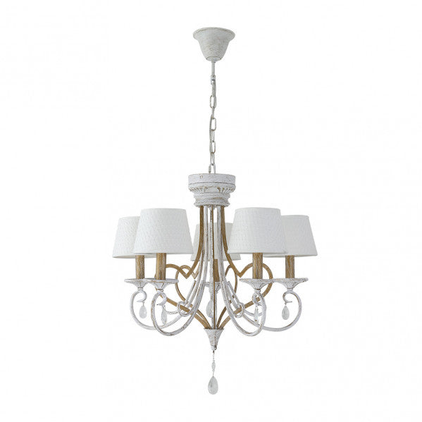 Lámpara de techo Crasas clásica 5xE14 en blanco y oro, diseño vintage de Abrila modelo 151555075 para decoración interior doméstica en metal y textil.