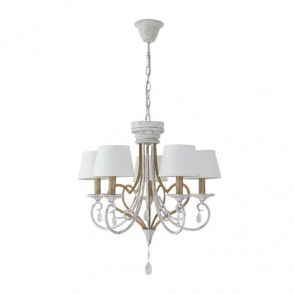 Lámpara de techo Crasas clásica 5xE14 en blanco y oro, diseño vintage de Abrila modelo 151555075 para decoración interior doméstica en metal y textil.